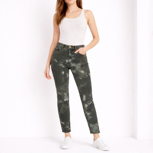 Current/Elliott Denim - CURRENT/ELLIOTT Stiletto Skinny Jeans Army Green Watercolor Camo Size 30 Cropped